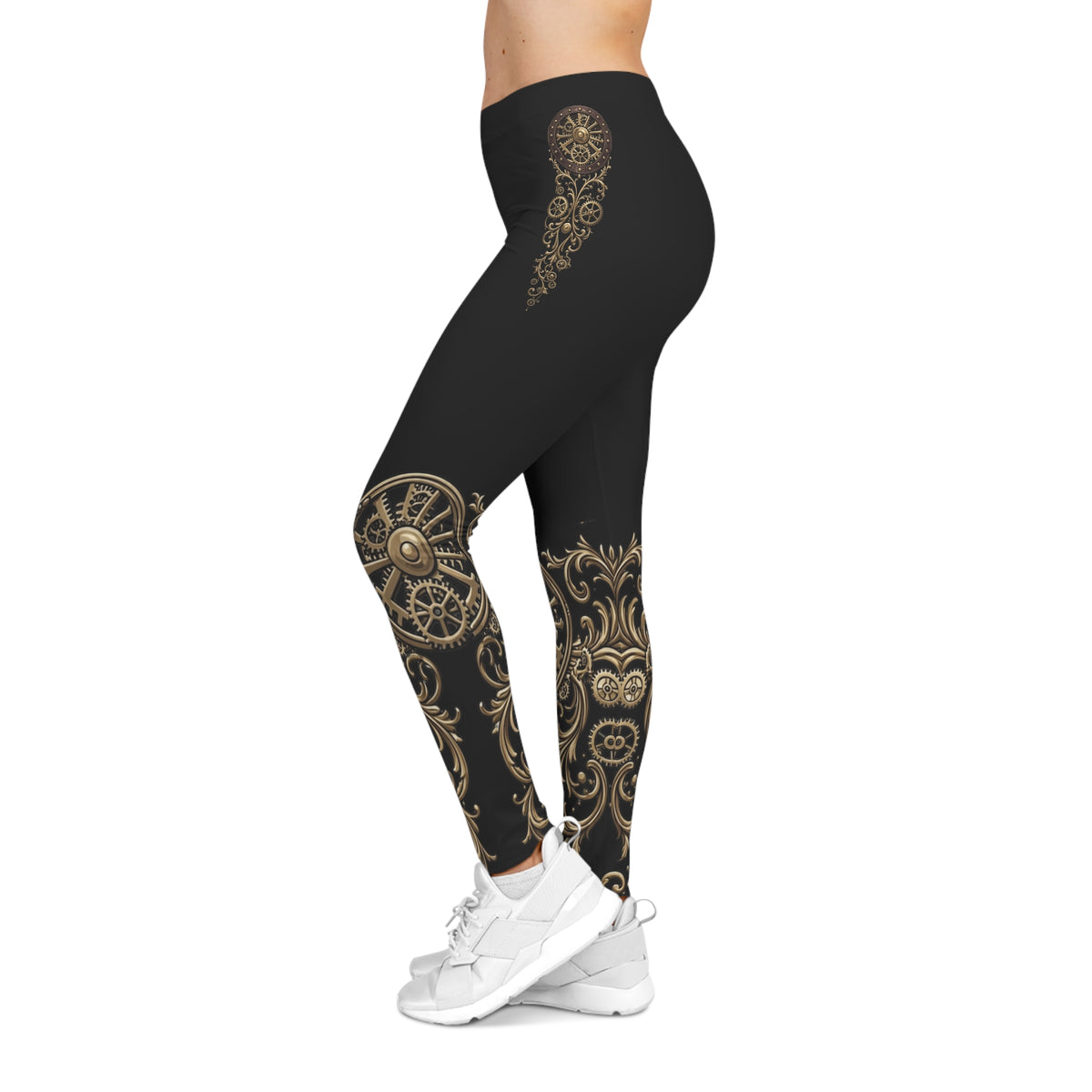 Steampunk Gear & Leather Strap Leggings — Gothic Cosplay