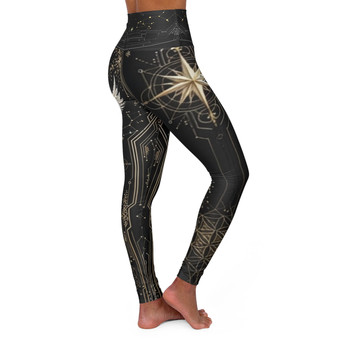 Celestial Wing Divine Cadet Futuristic Moonlit Constellation Print High-Waist Yoga Leggings
