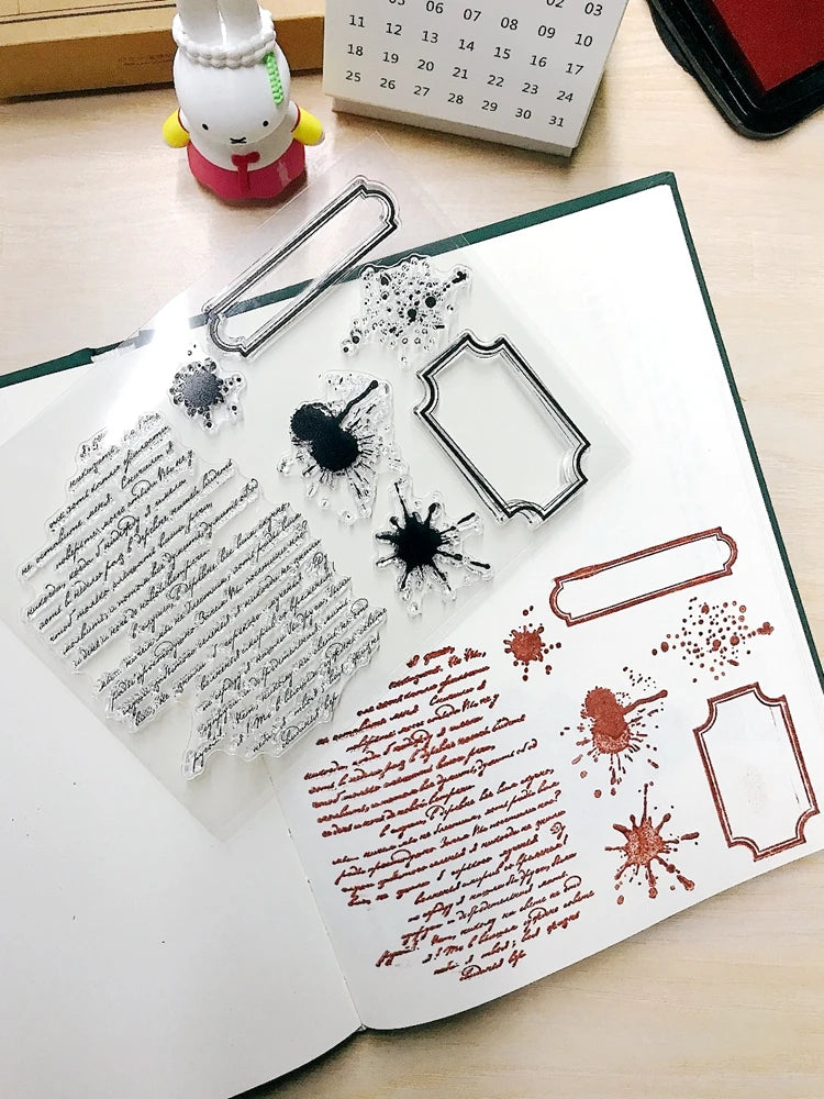 Handwriting Drop Ink Mark Art Scrapbooking Clear Stamps for Junk Journal Background Decoration Craft Supplies Paragraph Design