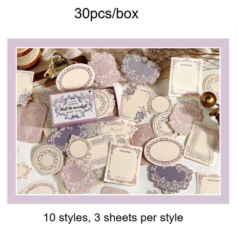 Retro Embossed Floral Border DIY Writable Decorative Hard Cardstock Paper Set for Scrapbooking Journaling Boxed Sticky Notes