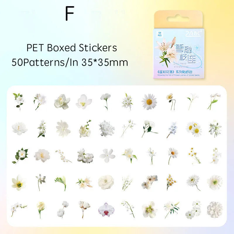 50pcs/box Journamm Plant Stickers Scrapbooking Supplies DIY CUT Decor Junk Journal Collage Stationery PET Aesth Natural Stickers