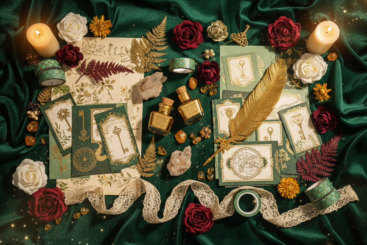 Junk Journal Supplies — Emerald & Gold