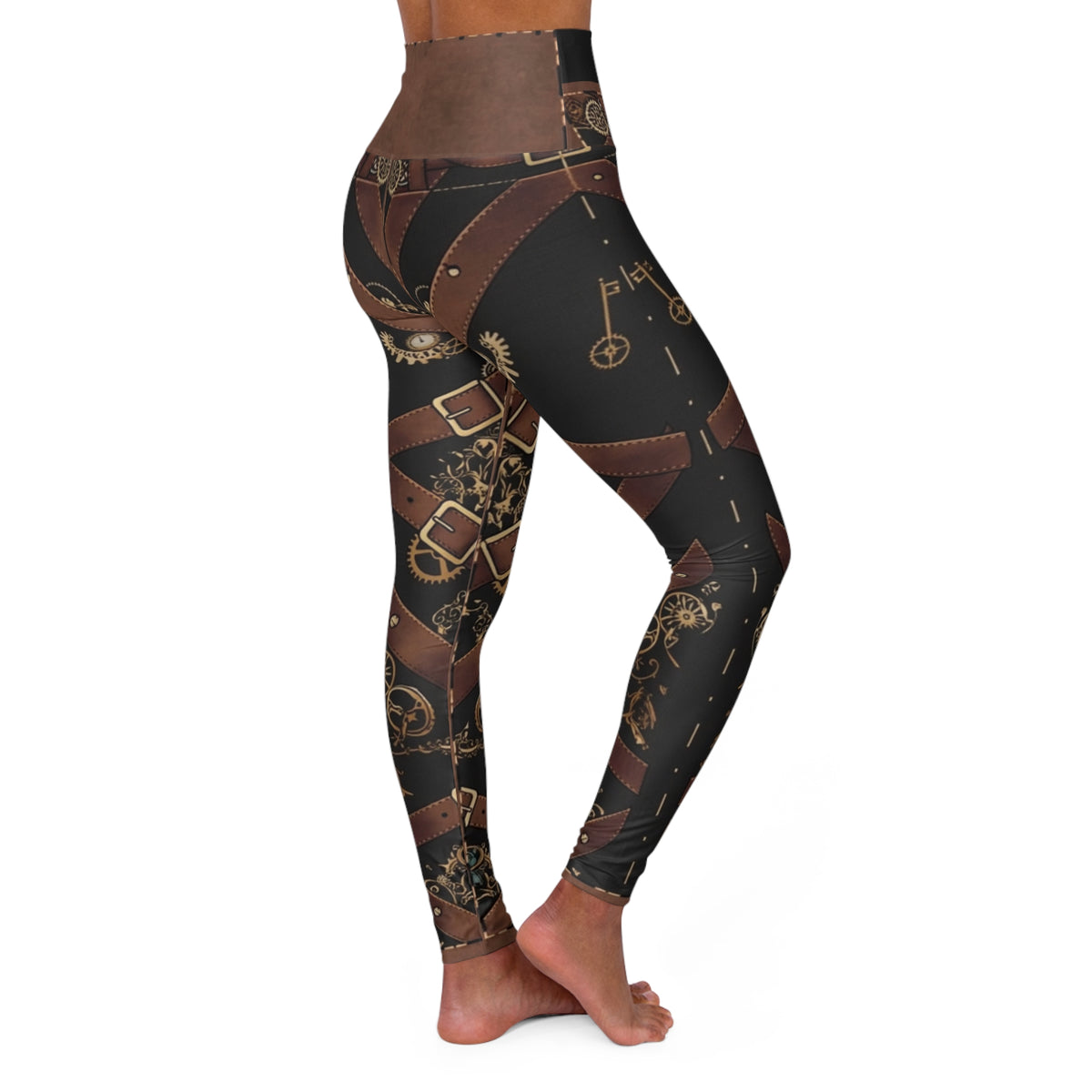 Steampunk Leather Strap High-Waist Yoga Leggings