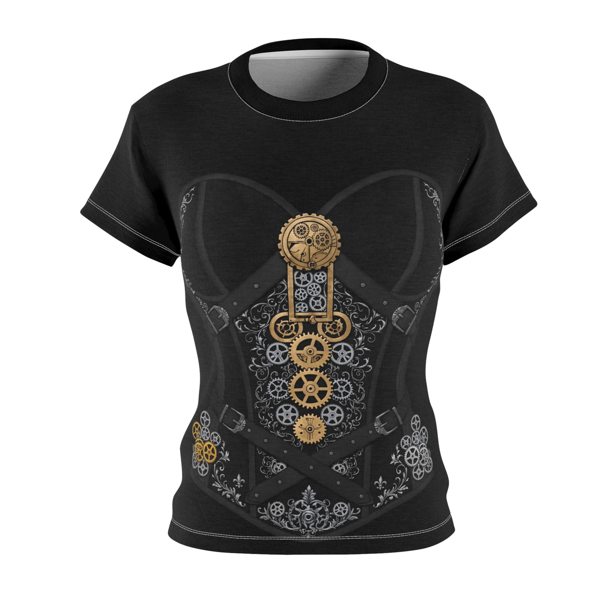 Steampunk Corset Graphic Tee — Women's Cut & Sew