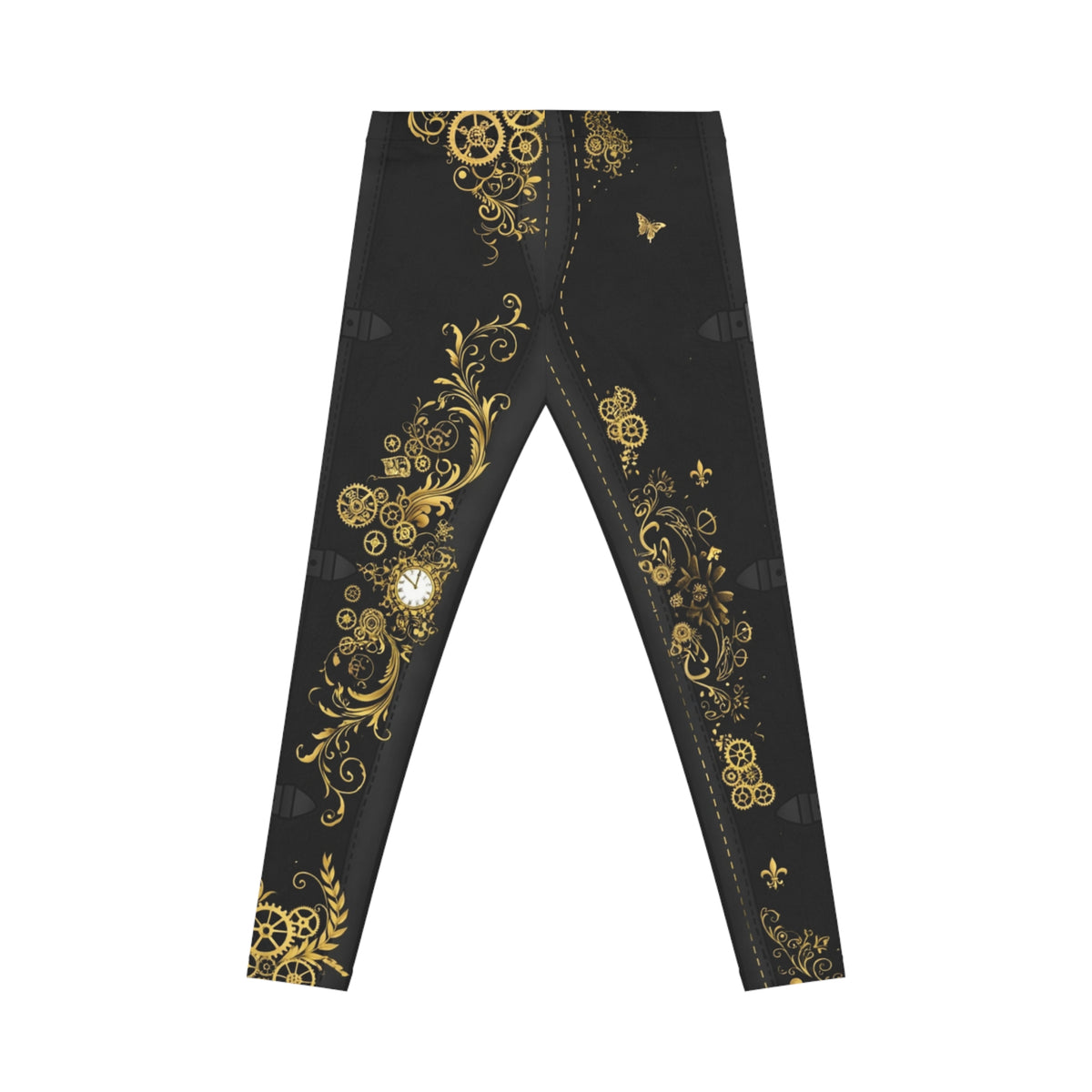 Gold Steampunk Clockwork & Floral Leggings