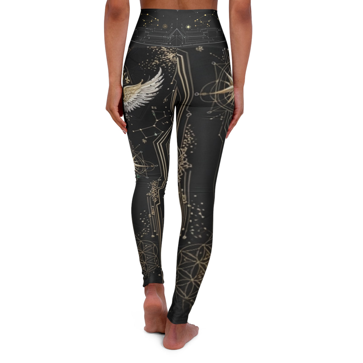 Celestial Wing Divine Cadet Futuristic Moonlit Constellation Print   High-Waist Yoga Leggings