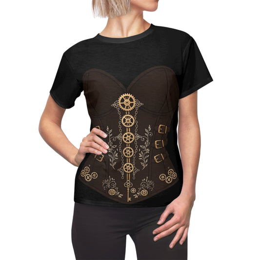 Steampunk Corset Vintage Gear Lace-Up Graphic Shirt