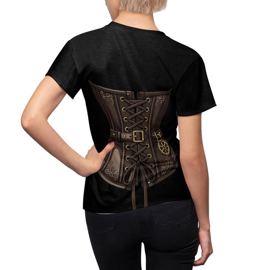 Steampunk Corset Graphic Tee — Women's Cut & Sew Shirt