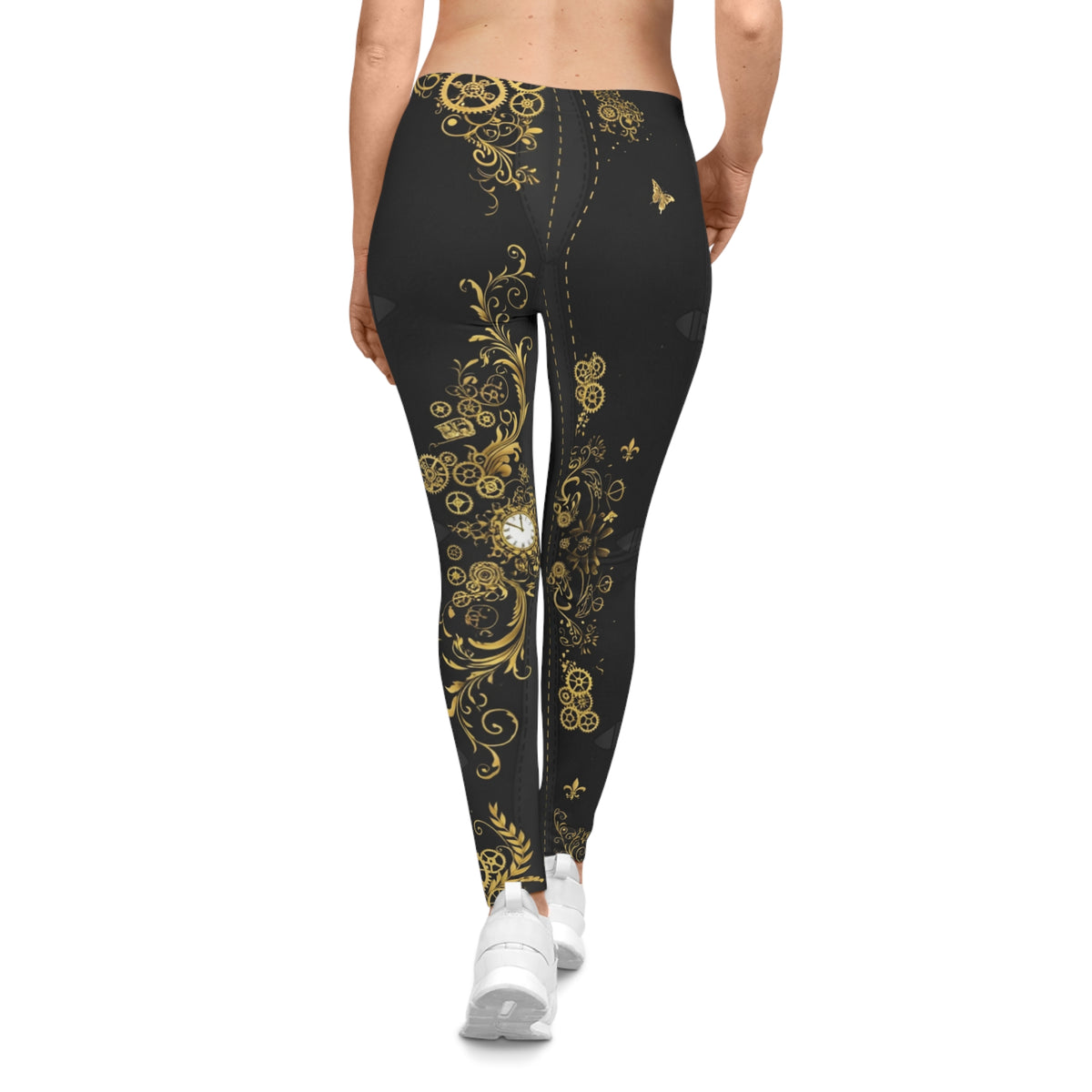 Gold Steampunk Clockwork & Floral Leggings
