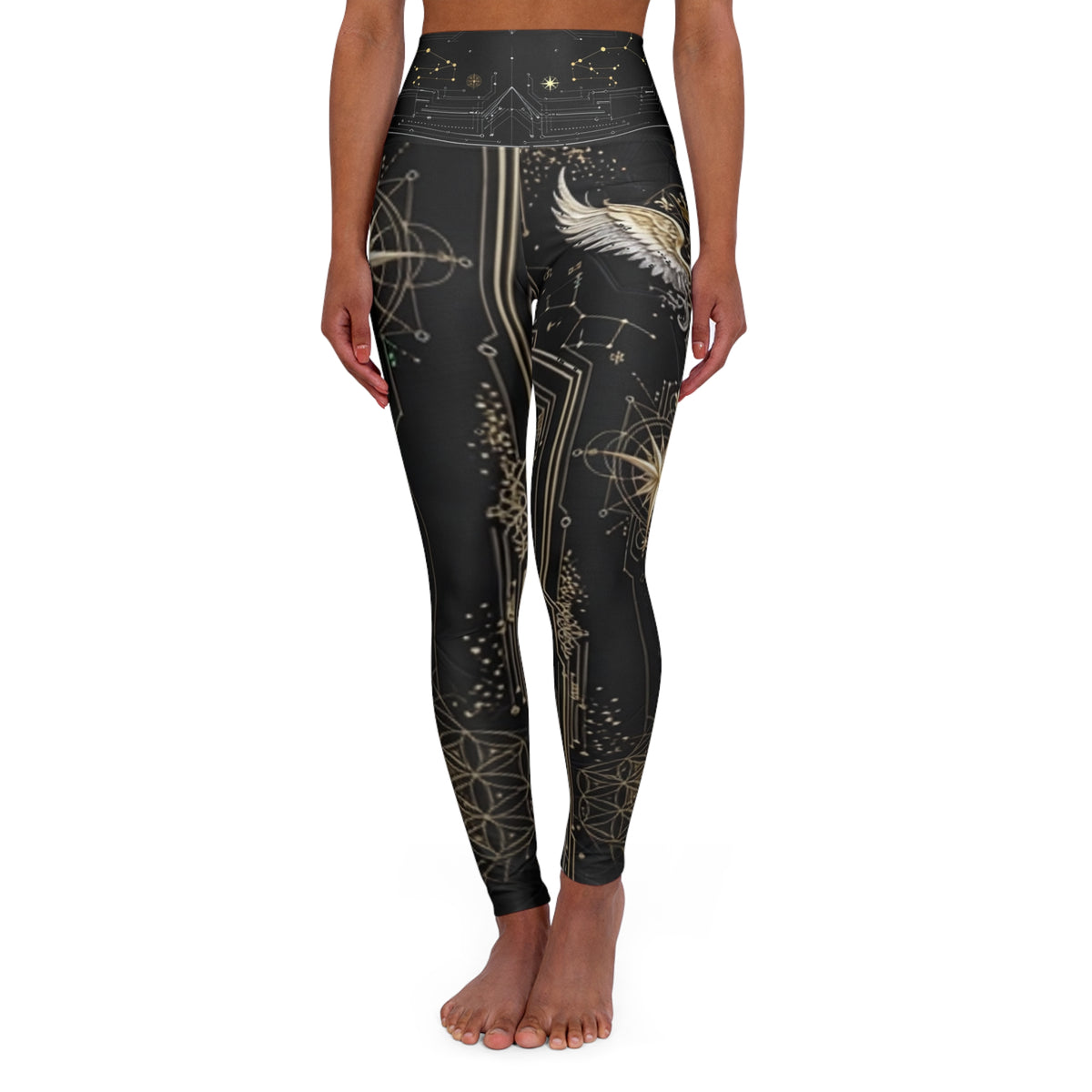 Celestial Wing Divine Cadet Futuristic Moonlit Constellation Print   High-Waist Yoga Leggings