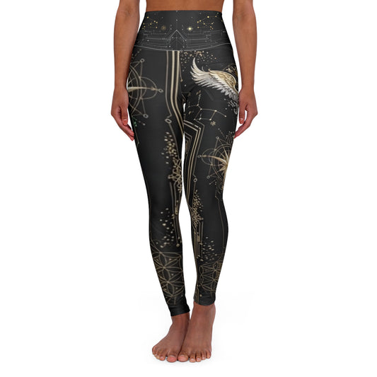 Celestial Wing Divine Cadet Futuristic Moonlit Constellation Print   High-Waist Yoga Leggings
