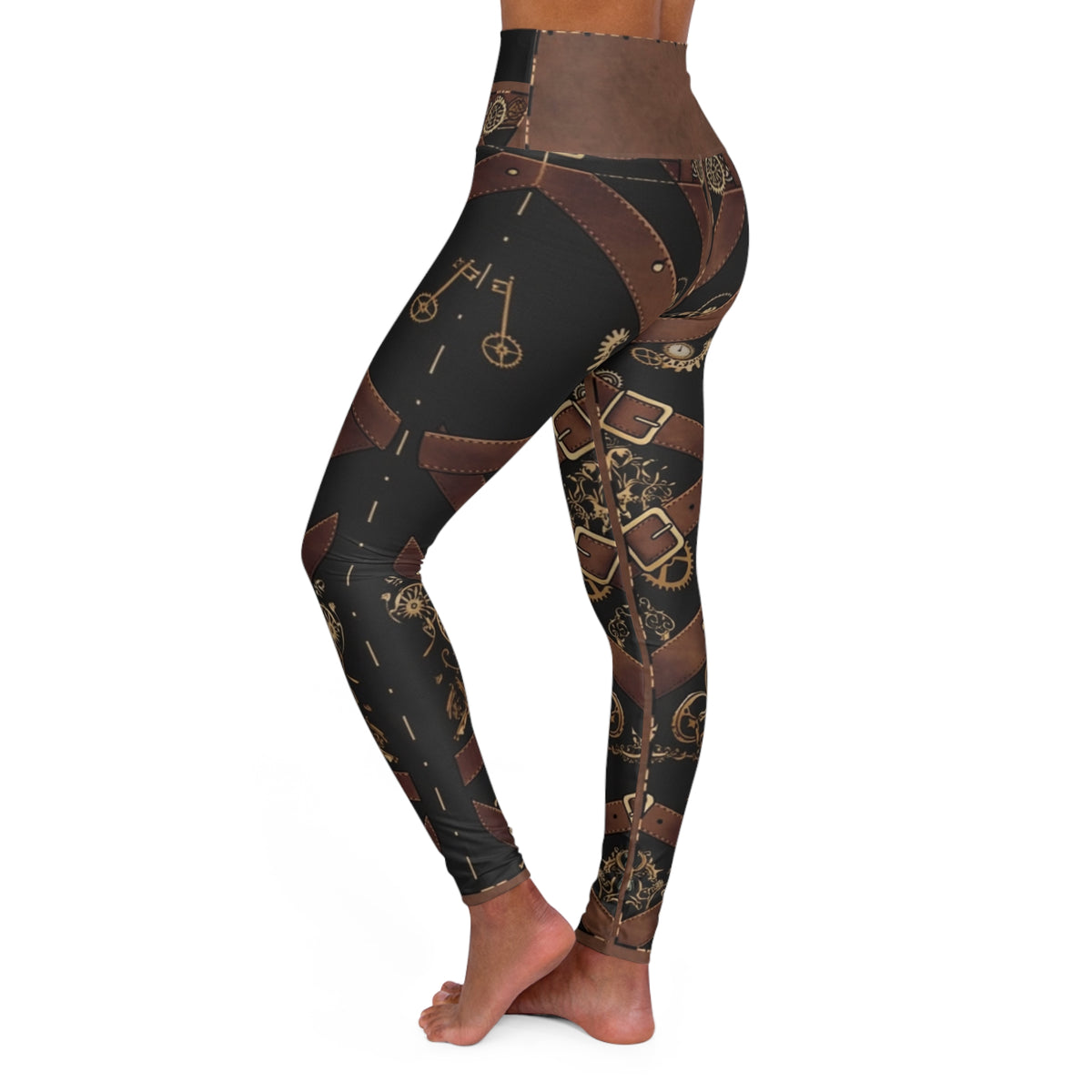 Steampunk Leather Strap High-Waist Yoga Leggings