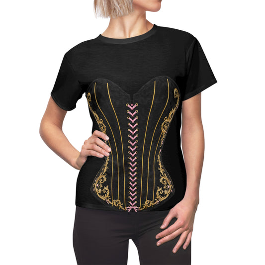 Vintage Gold & Pink Lace-Up Corset Illusion - Elegant Corset Couture