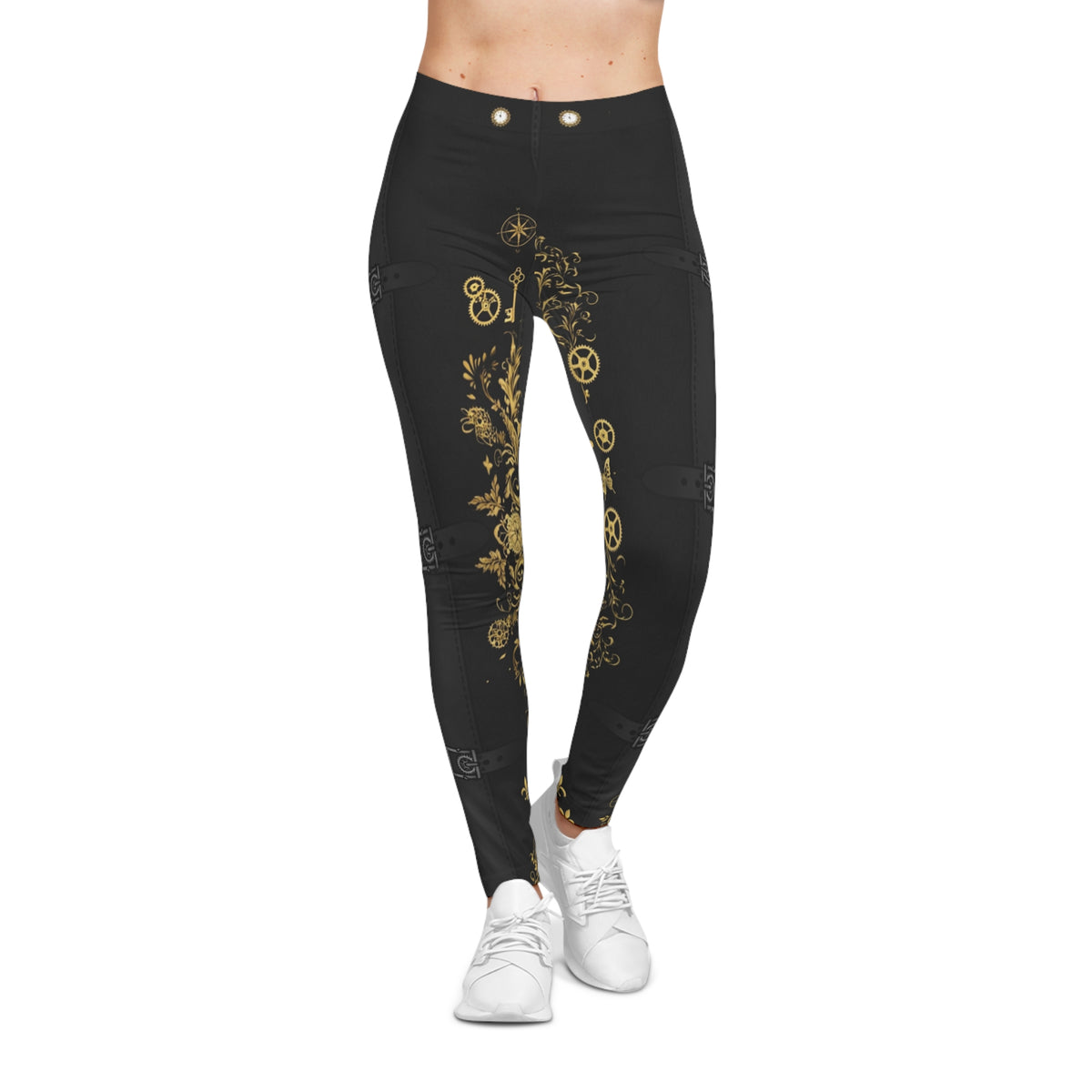 Gold Steampunk Clockwork Floral Leggings
