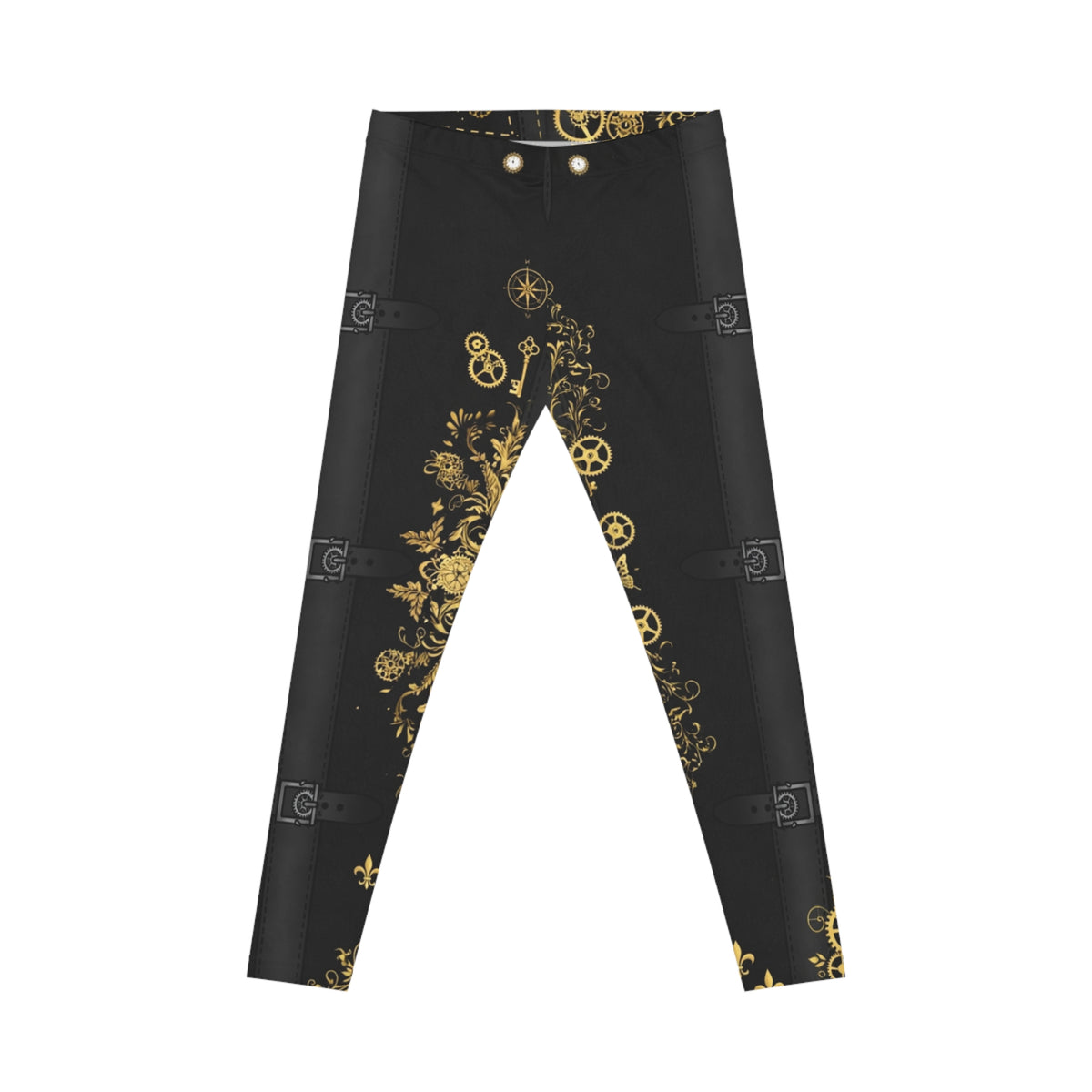 Gold Steampunk Clockwork & Floral Leggings