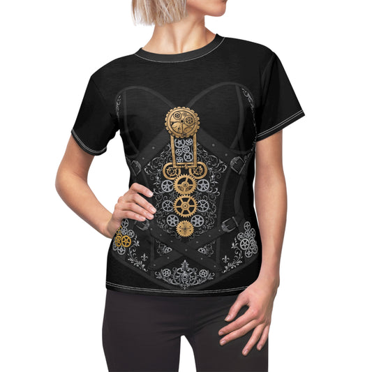 Steampunk Corset Graphic Tee — Women's Cut & Sew