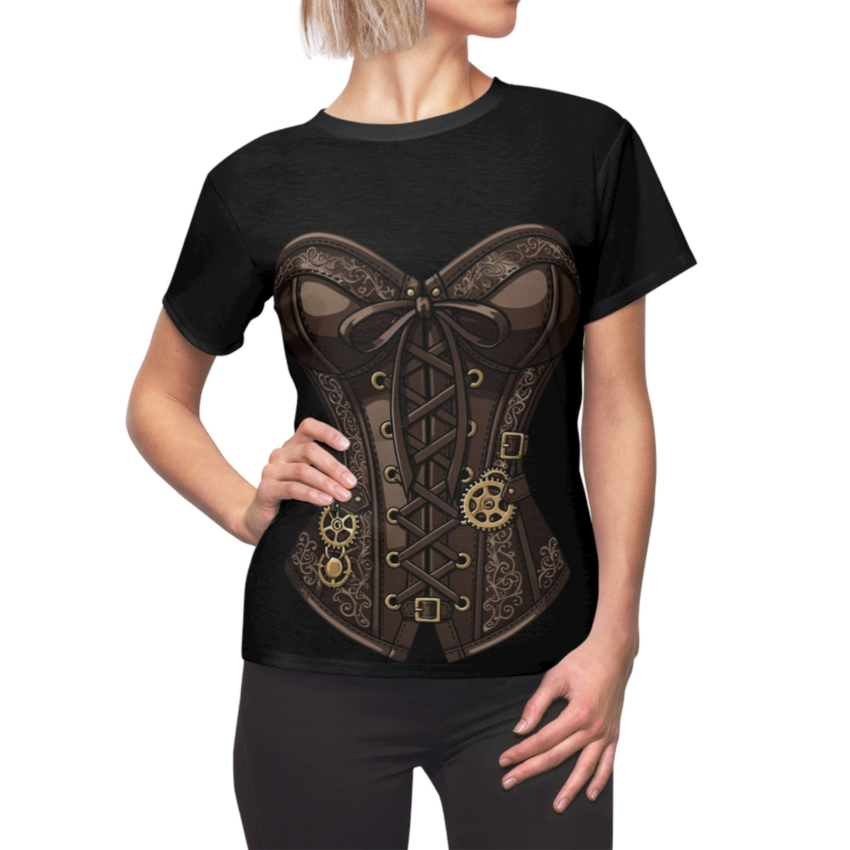 Steampunk Corset Graphic Tee — Women's Cut & Sew Shirt