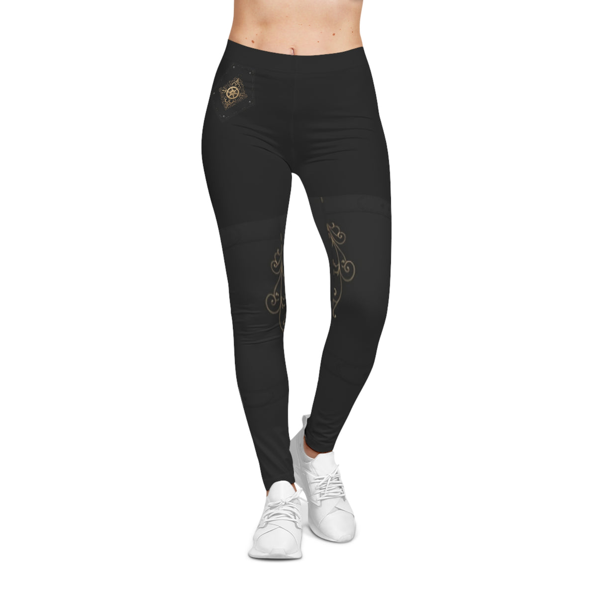 Mystic Gold Mandala Leggings — Women's Black Patterned Yoga Leggings