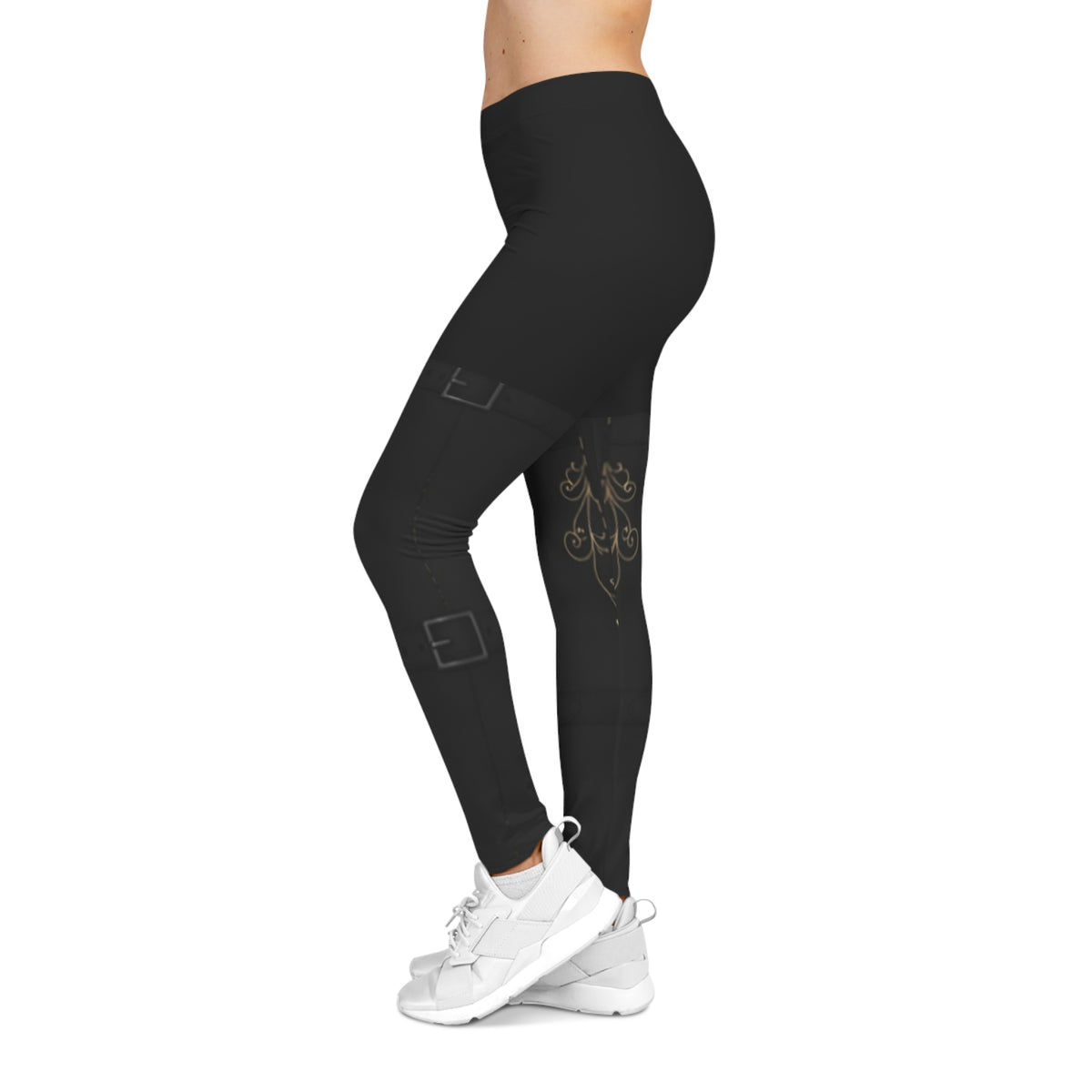 Mystic Gold Mandala Leggings — Women's Black Patterned Yoga Leggings