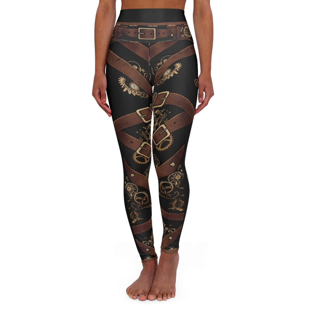 Steampunk Leather Strap High-Waist Yoga Leggings