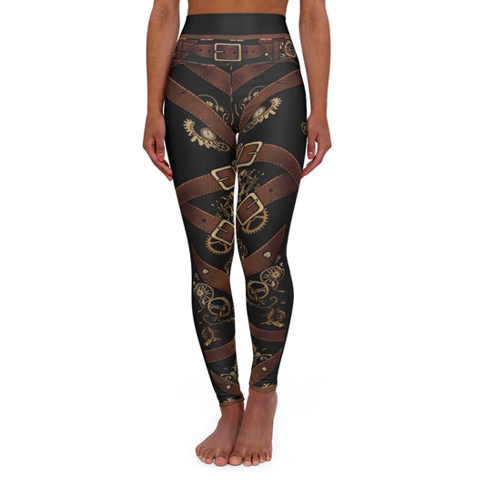 Steampunk Leather Strap High-Waist Yoga Leggings