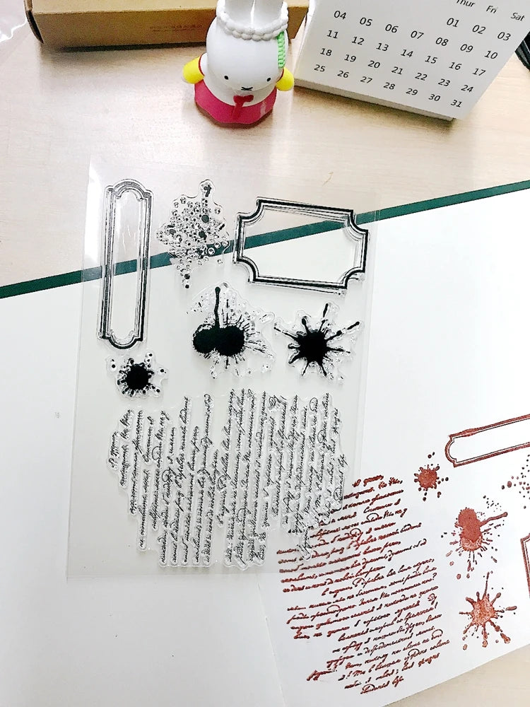 Handwriting Drop Ink Mark Art Scrapbooking Clear Stamps for Junk Journal Background Decoration Craft Supplies Paragraph Design