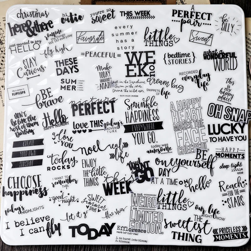 90 Pieces Black Words Phrase Stickers Junk Journal Decorative Words Label Craft Stickers DIY Diary Album Scrapbooking Material