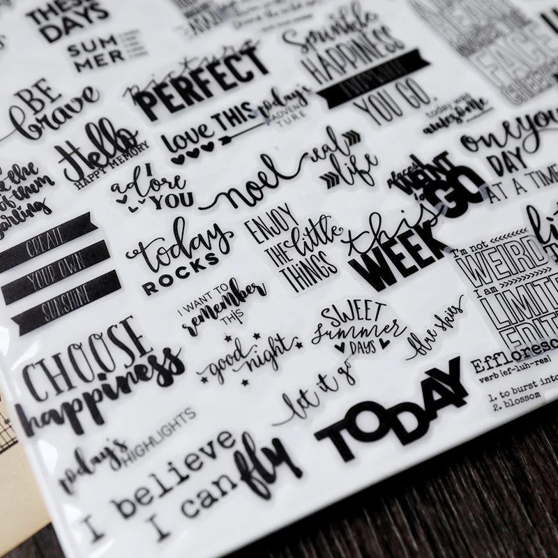 90 Pieces Black Words Phrase Stickers Junk Journal Decorative Words Label Craft Stickers DIY Diary Album Scrapbooking Material