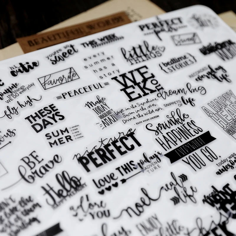 90 Pieces Black Words Phrase Stickers Junk Journal Decorative Words Label Craft Stickers DIY Diary Album Scrapbooking Material