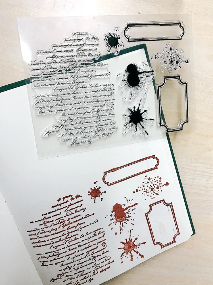 Handwriting Drop Ink Mark Art Scrapbooking Clear Stamps for Junk Journal Background Decoration Craft Supplies Paragraph Design