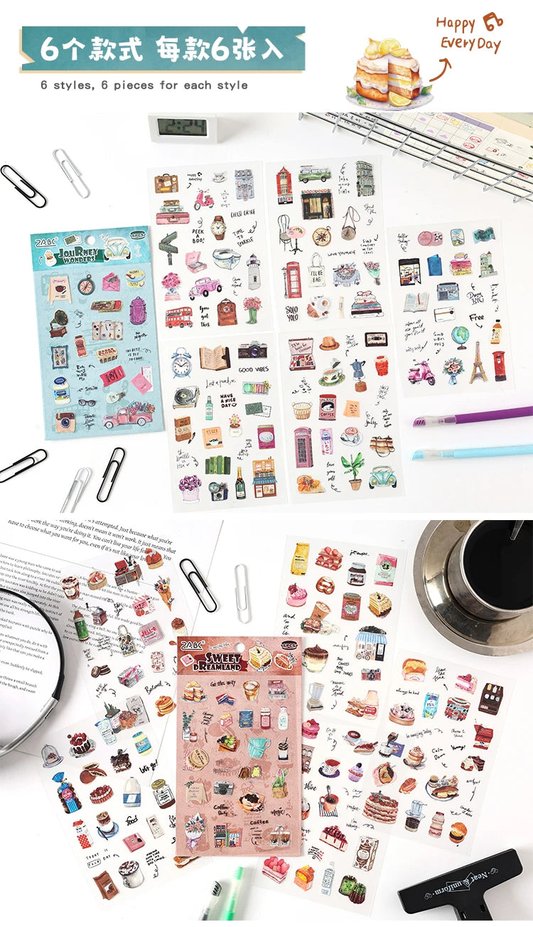 6/36 Sheets Cute Magazine Scrapbooking Stickers Book DIY Junk Journal Material Decoration Album Diary Stationery supplies