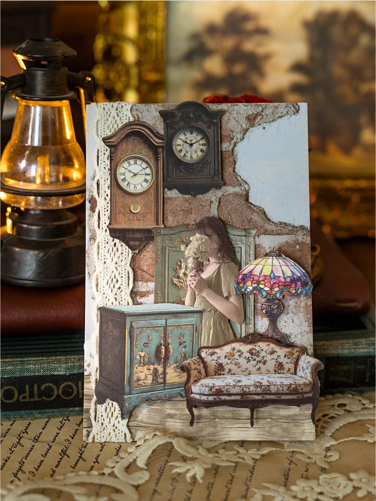 1 Bag Retro Style Junk Journal Kit Antique Lock Mirror Pocket Watch Stickers for Scrapbooking DIY Craft & Journal Decoration