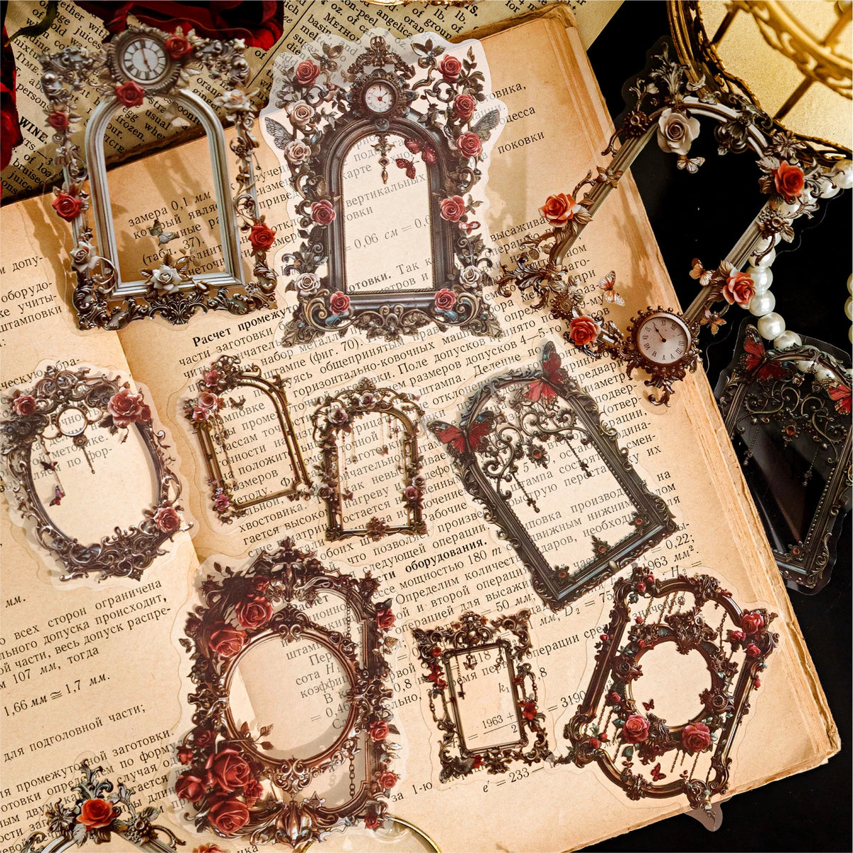20 pcs Large size Vintage Cutout Frame Sticker Junk Journal DIY Scrapbooking Collage Materials Planner Creative Stationery