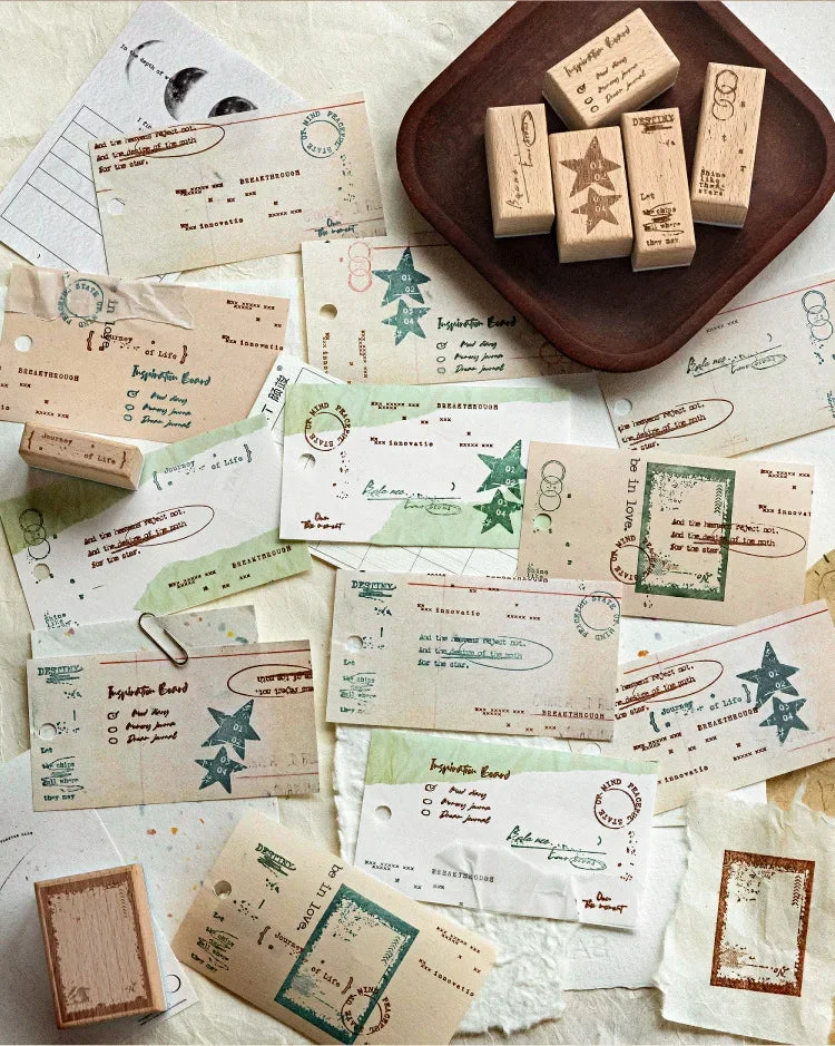 JIANWU Vintage English Words Border Landscape Junk Journal Material Collage Wooden Stamp Creative Student Supplies Stationery
