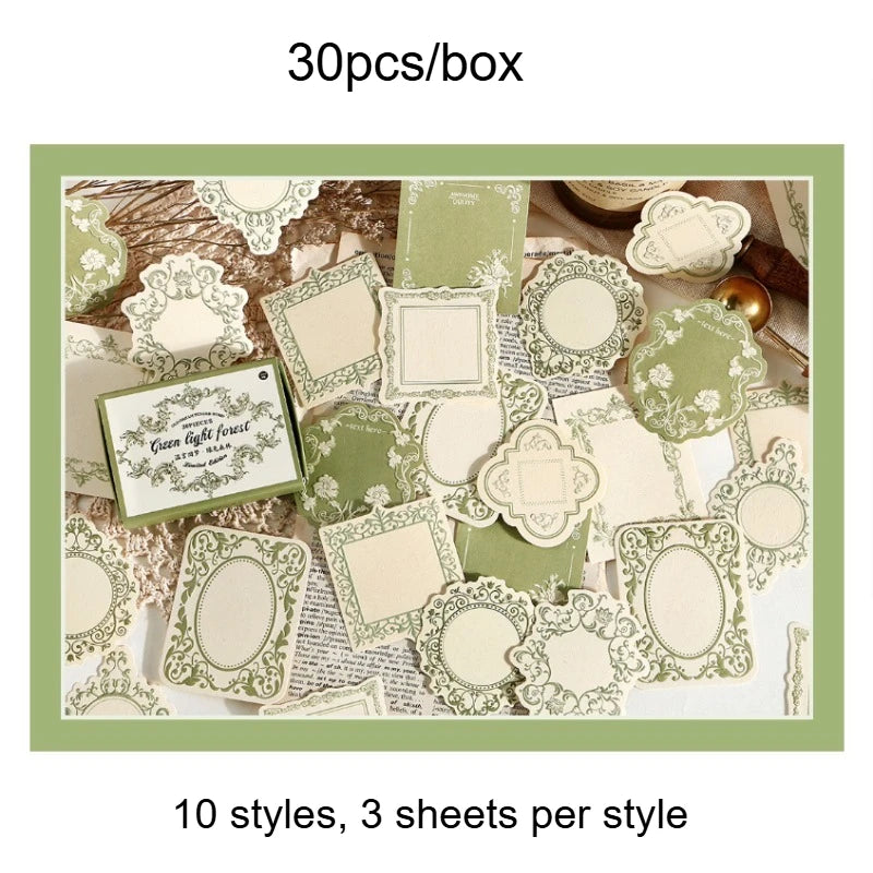 Retro Embossed Floral Border DIY Writable Decorative Hard Cardstock Paper Set for Scrapbooking Journaling Boxed Sticky Notes