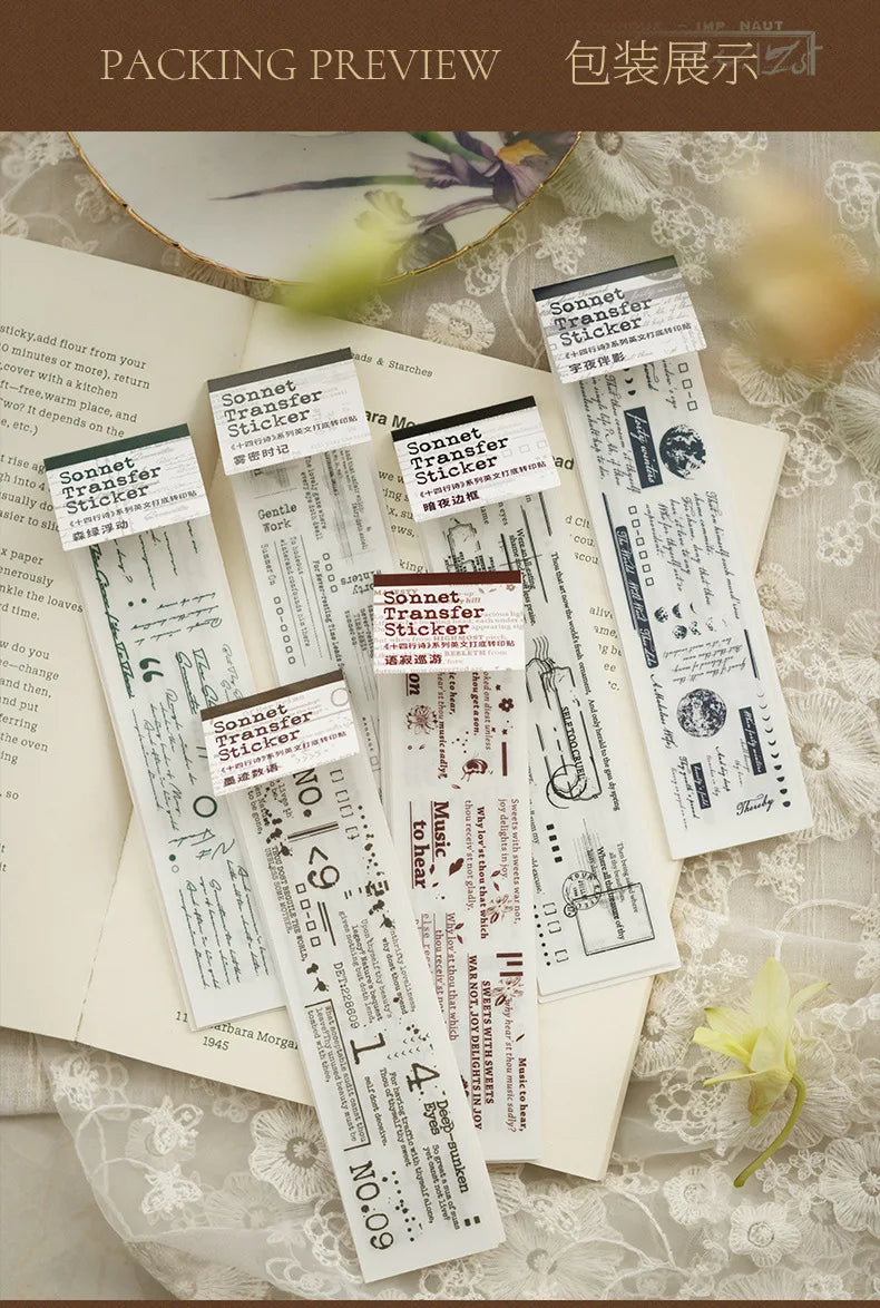 Vintage Sonnet Poem Rub-On Stickers — Junk Journal Supplies
