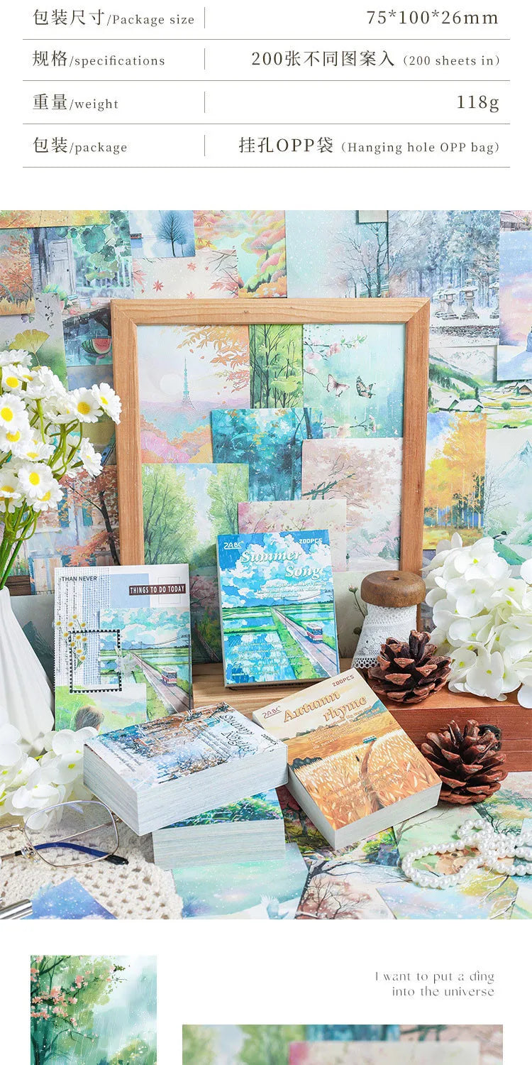 200sheets Scrapbook Paper Junk Journal Supplies Landscape Series DIY Scrapbooking Collage Craft Background Stationery Paper