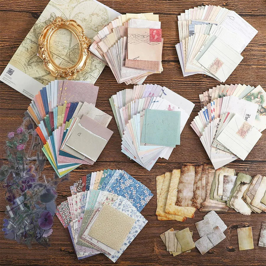 445Pcs Vintage Junk Journal Kit Scrapbooking Paper Ephemera Pack Aesthetic Journal Supplies Retro Sticker Floral Decoupage Craft