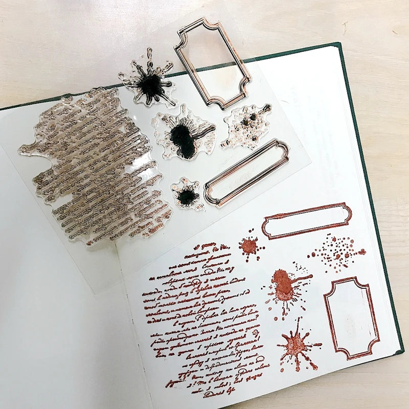 Handwriting Drop Ink Mark Art Scrapbooking Clear Stamps for Junk Journal Background Decoration Craft Supplies Paragraph Design