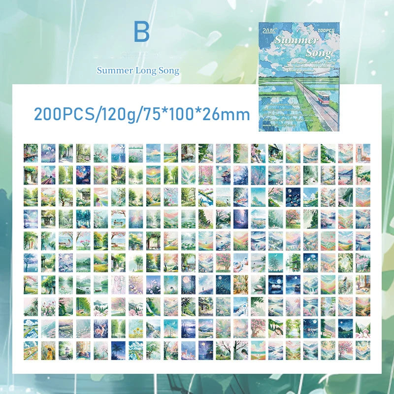 200sheets Scrapbook Paper Junk Journal Supplies Landscape Series DIY Scrapbooking Collage Craft Background Stationery Paper