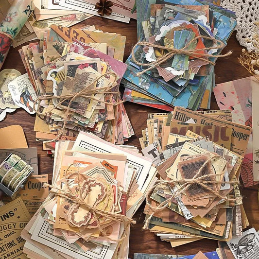 100pcs Vintage Scrapbook Paper Kit Retro Junk Journal Supplies Decorative Collage Paper for DIY Crafts Notebook Album Decoration