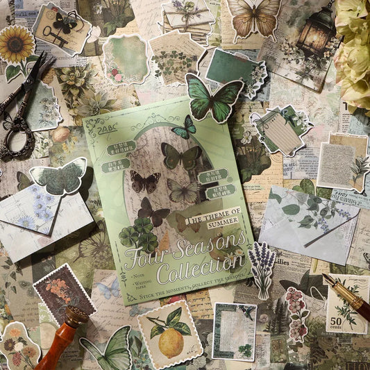Vintage Stickers & Scrapbook Paper Set — 100 Sheets Junk Journal Kit