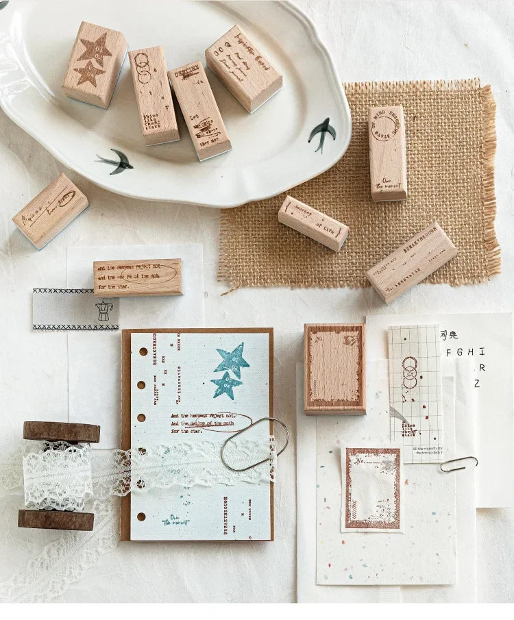 JIANWU Vintage English Words Border Landscape Junk Journal Material Collage Wooden Stamp Creative Student Supplies Stationery