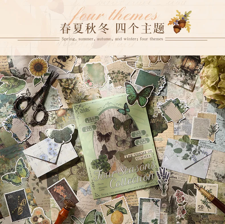 Vintage Stickers & Scrapbook Paper Set — 100 Sheets Junk Journal Kit