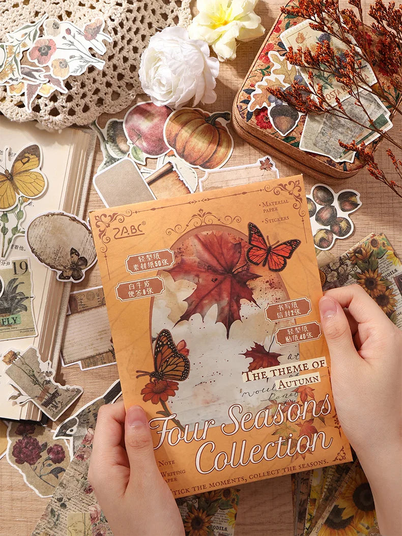 Vintage Stickers & Scrapbook Paper Set — 100 Sheets Junk Journal Kit