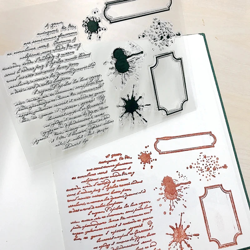 Handwriting Drop Ink Mark Art Scrapbooking Clear Stamps for Junk Journal Background Decoration Craft Supplies Paragraph Design