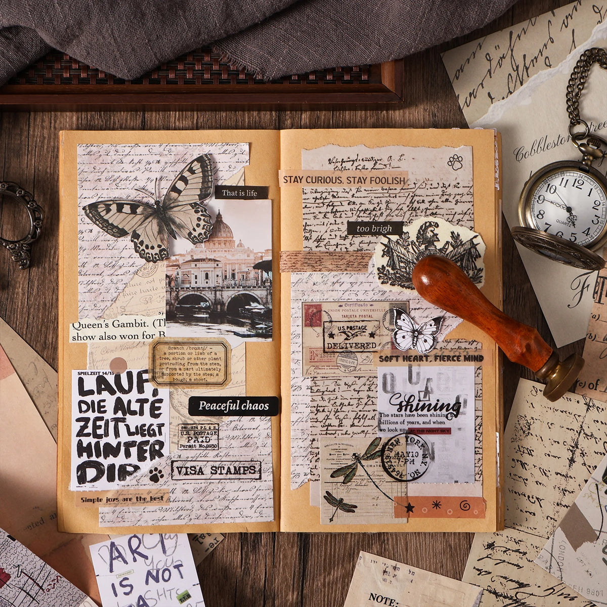 Vintage Journal Gift Box Set, Antique Paper + Washi Tape Combo for Junk Journal Scrapbooking
