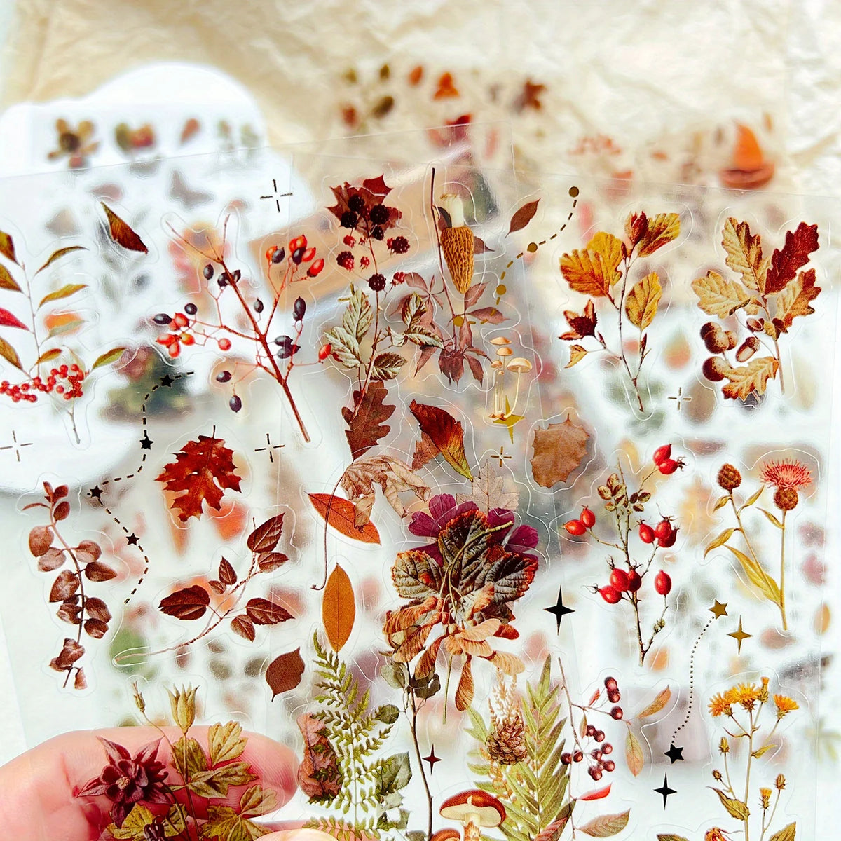 8 Sheets PET Leaf Scrapbooking Sticker Junk Journal  Hand Account Stickers Decor Scrapbooking Collage Junk Journal Decor Sticker