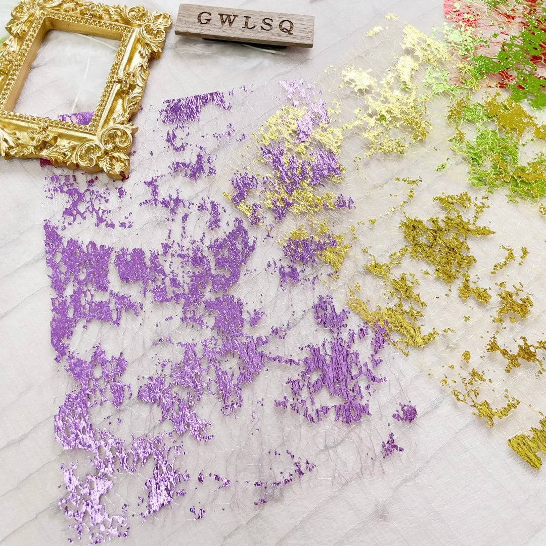 10Pcs Color Gold Foil Lace Gauze Art Paper Scrapbooking Decorate DIY Junk Journal Planner Collage Background Paper Material