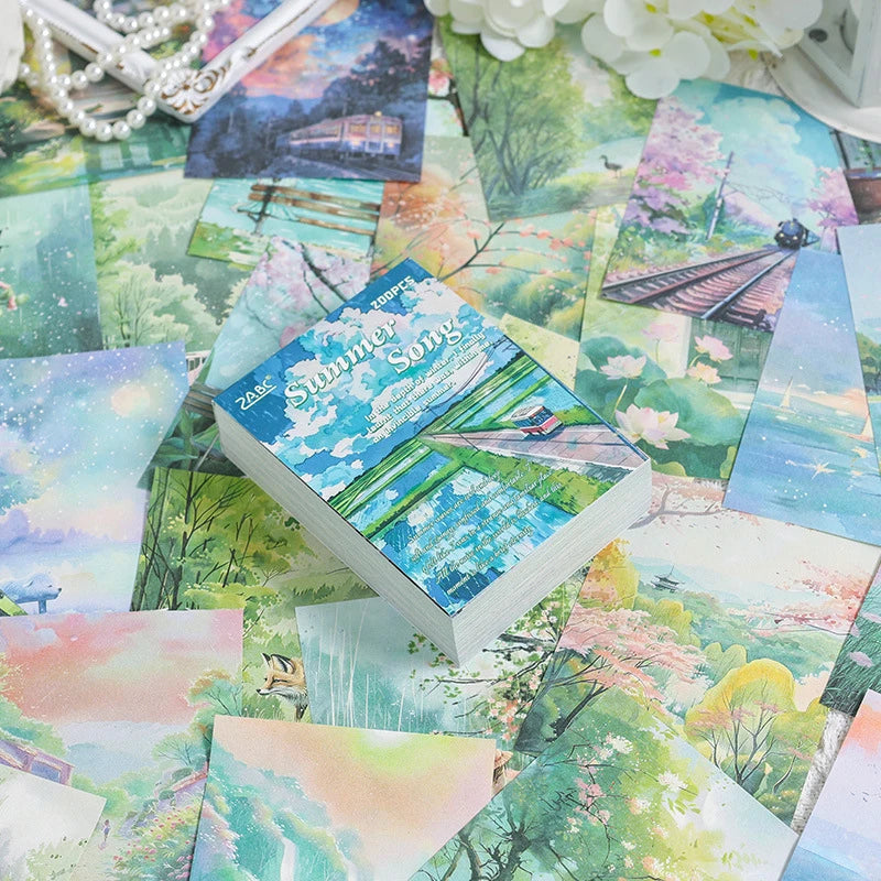 200 Sheets Beautiful Four Seasons Scenery Paper, all seasonal views for journal background collage